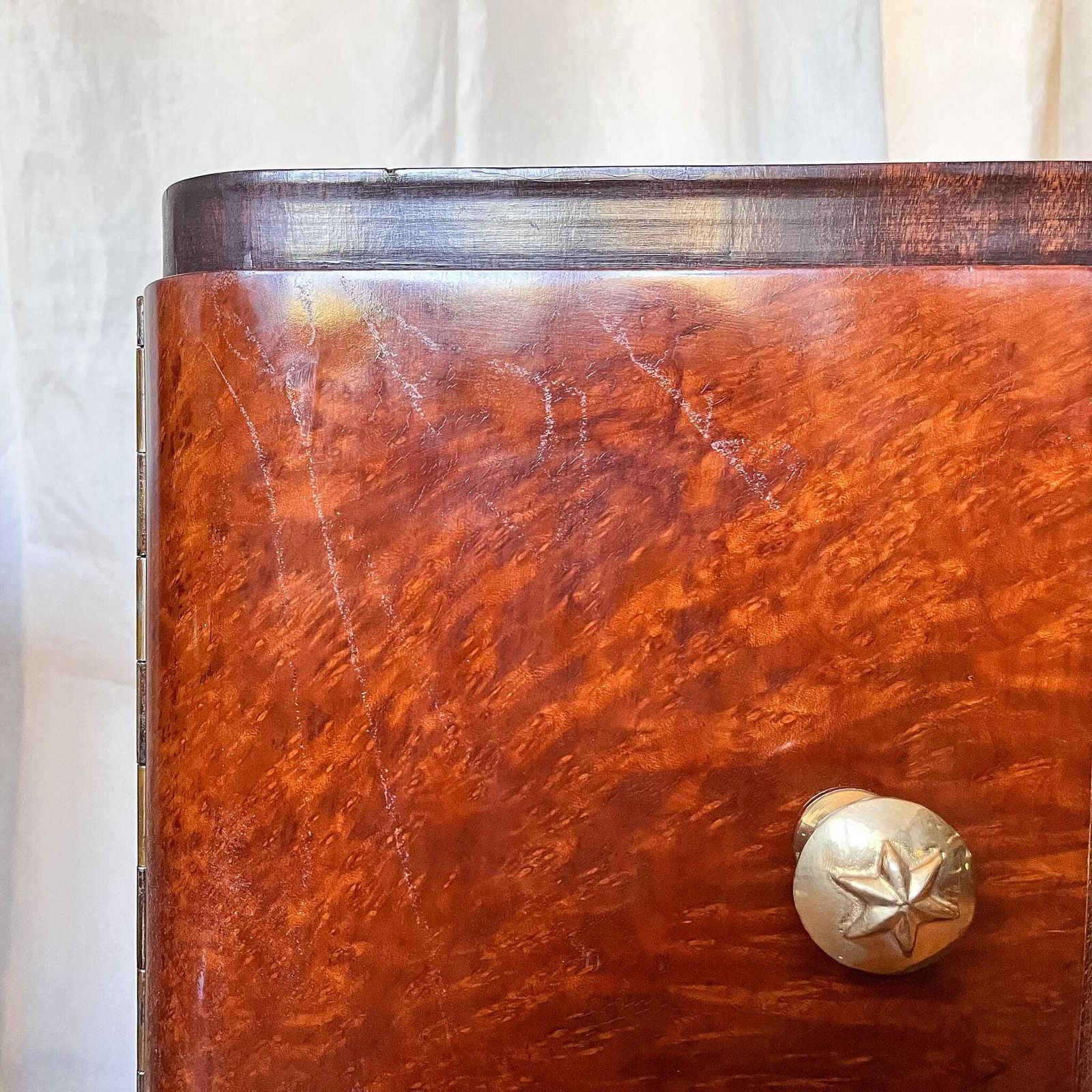 photo furniture Pair Of Italian Mid Century Burl Mahogany Bedside Cabinets