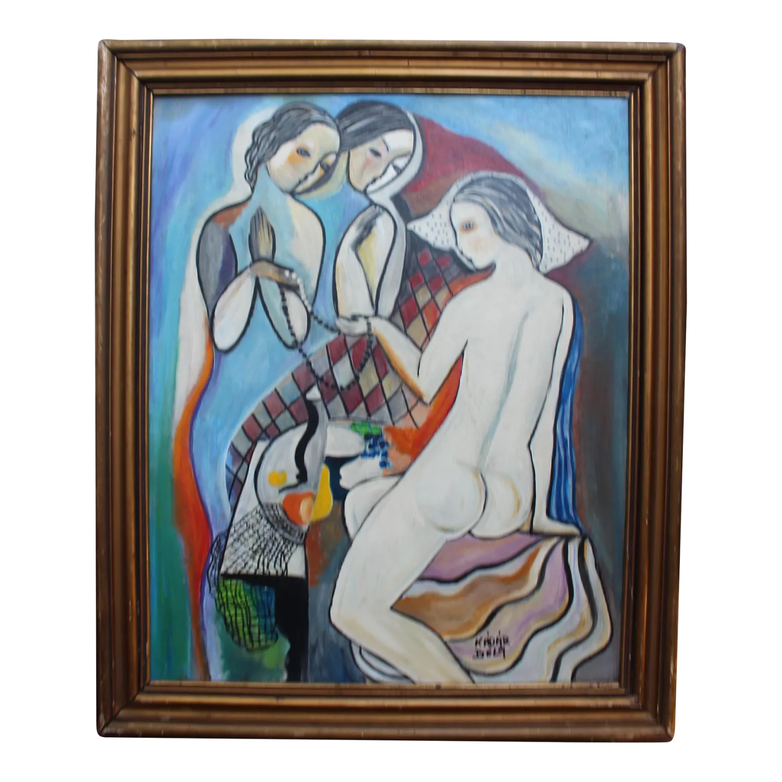 Modernistisch Hongaars schilderij – Drie Gratiën, homage aan Béla Kádár (ingelijst)