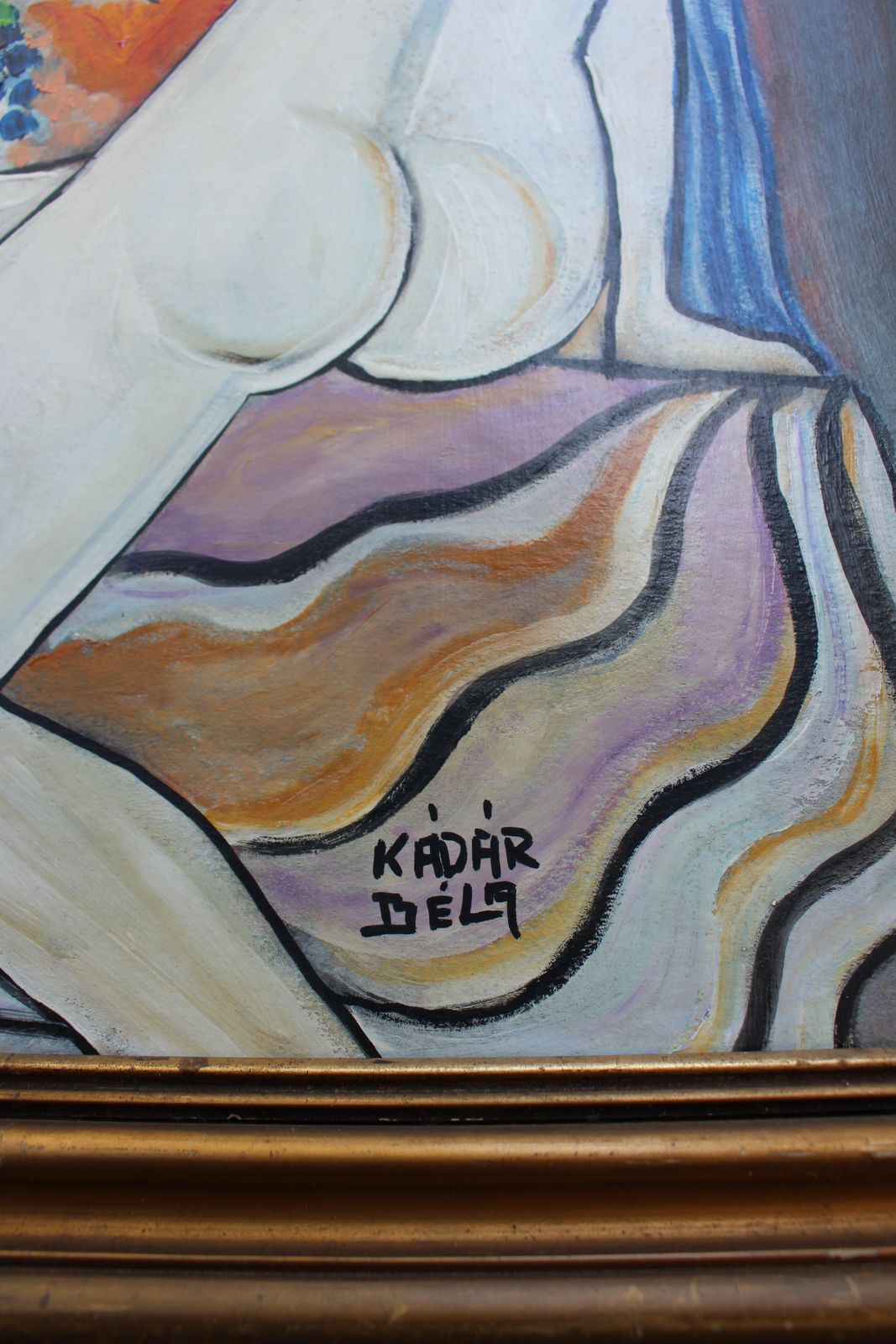 Modernistisch Hongaars schilderij – Drie Gratiën, homage aan Béla Kádár (ingelijst) photo Kunst