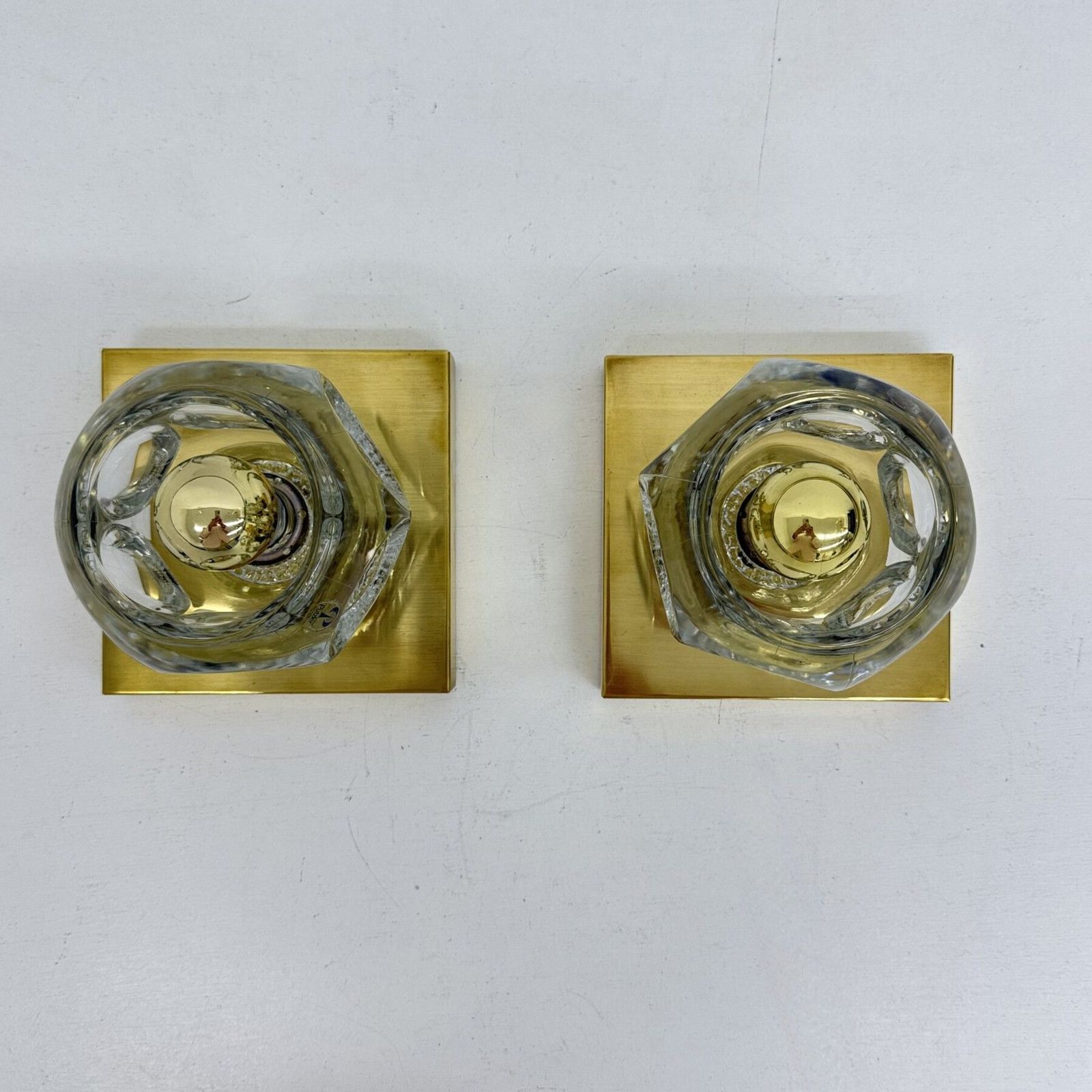 photo vinterior Paar Peil & Putzler ijsblokglas wandlampen, jaren 1970
