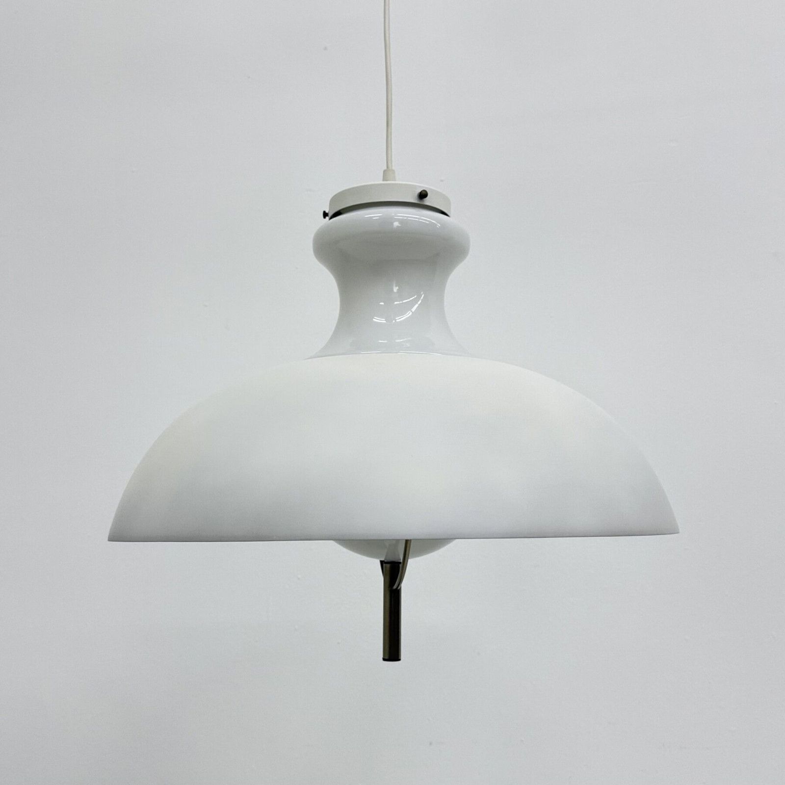 Vintage Glass Hanging Lamp With Metal Shade Minimalist Design , 1970s photo vinterior