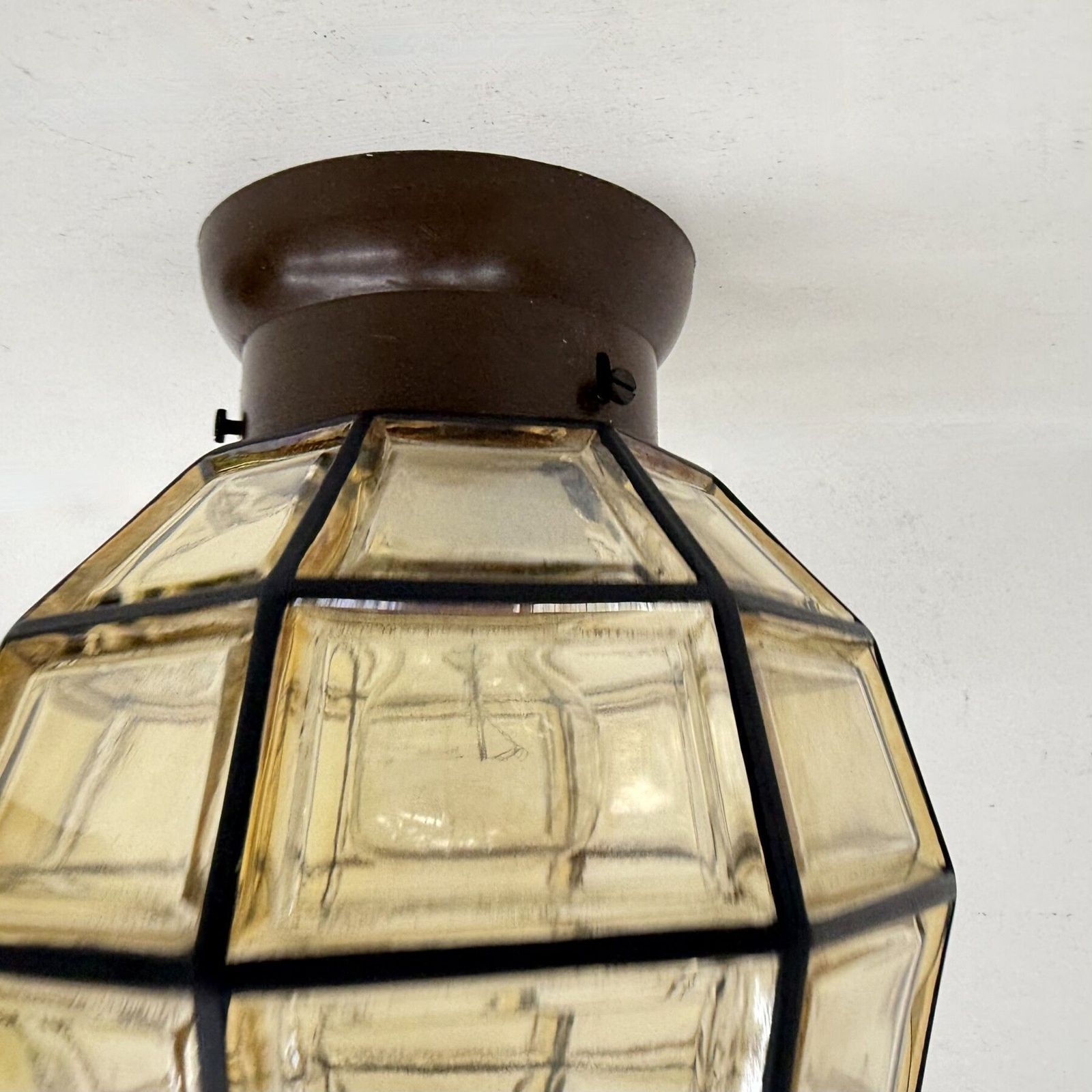 Verlichting 1 van 2 Limburg Glashütte glazen plafondlamp, opbouwmodel, jaren 1970 photo