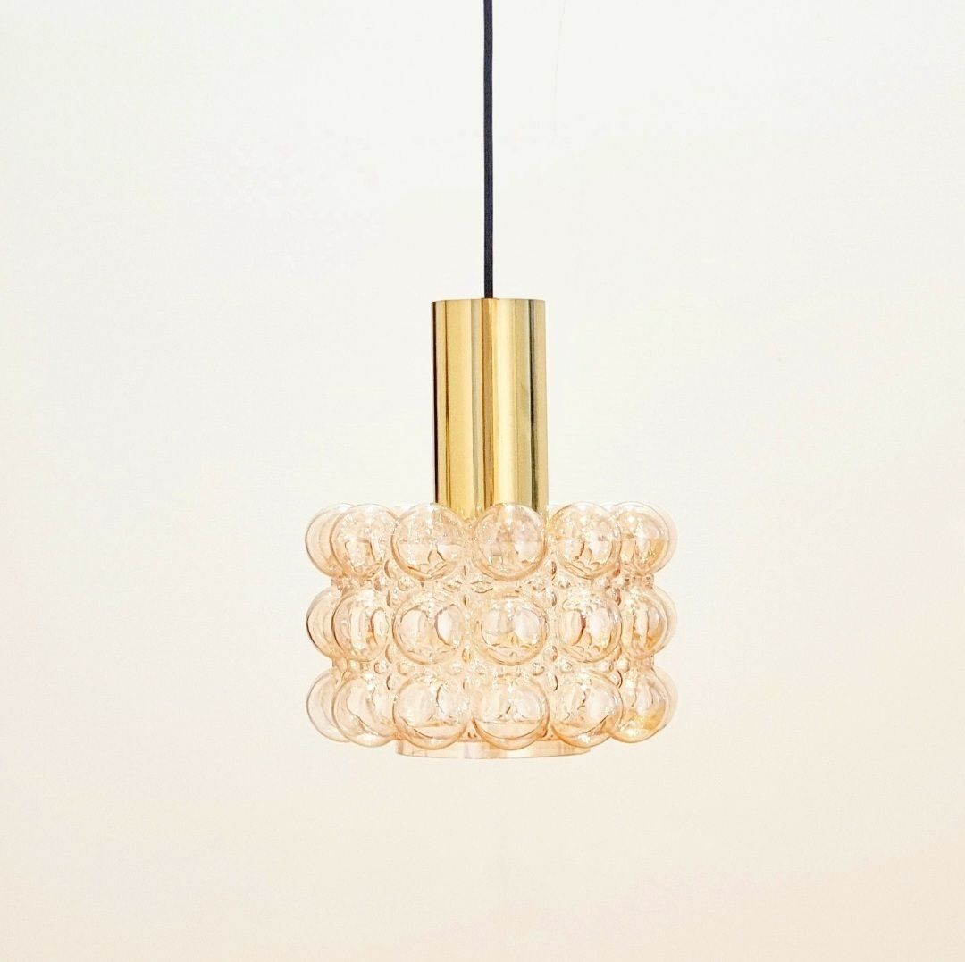 Mid-Century Space Age Amber Bubbelglas & Messing Hanglamp van Helena Tynell voor Limburg, Duitsland, jaren 1960/1970 photo furniture