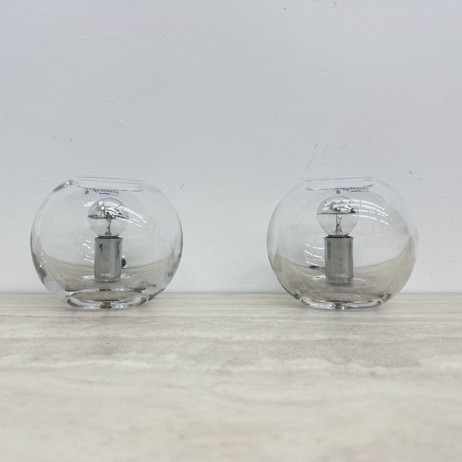photo for sale Pair Of Nachtmann Leuchten Design Sphere Crystal Table Lamps , 1970s