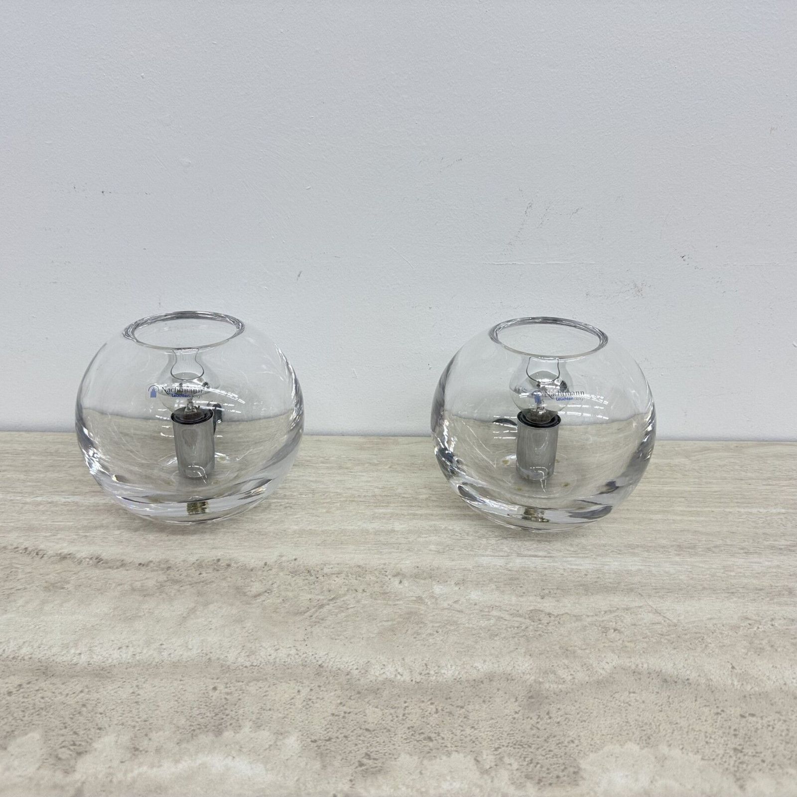 Verlichting Paar Nachtmann Leuchten design bolvormige kristallen tafellampen, jaren 1970 photo