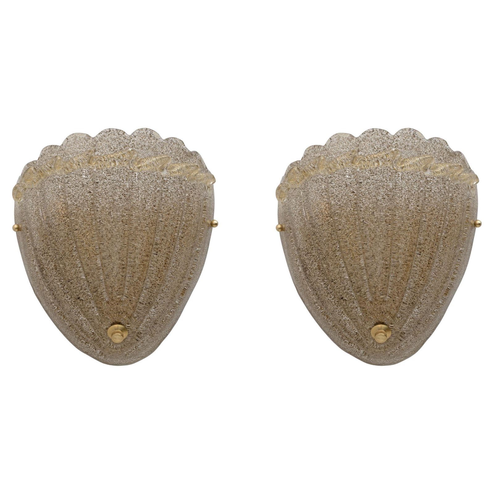 Paar Mid-Century Modern Murano Glazen Schelpvormige Wandlampen