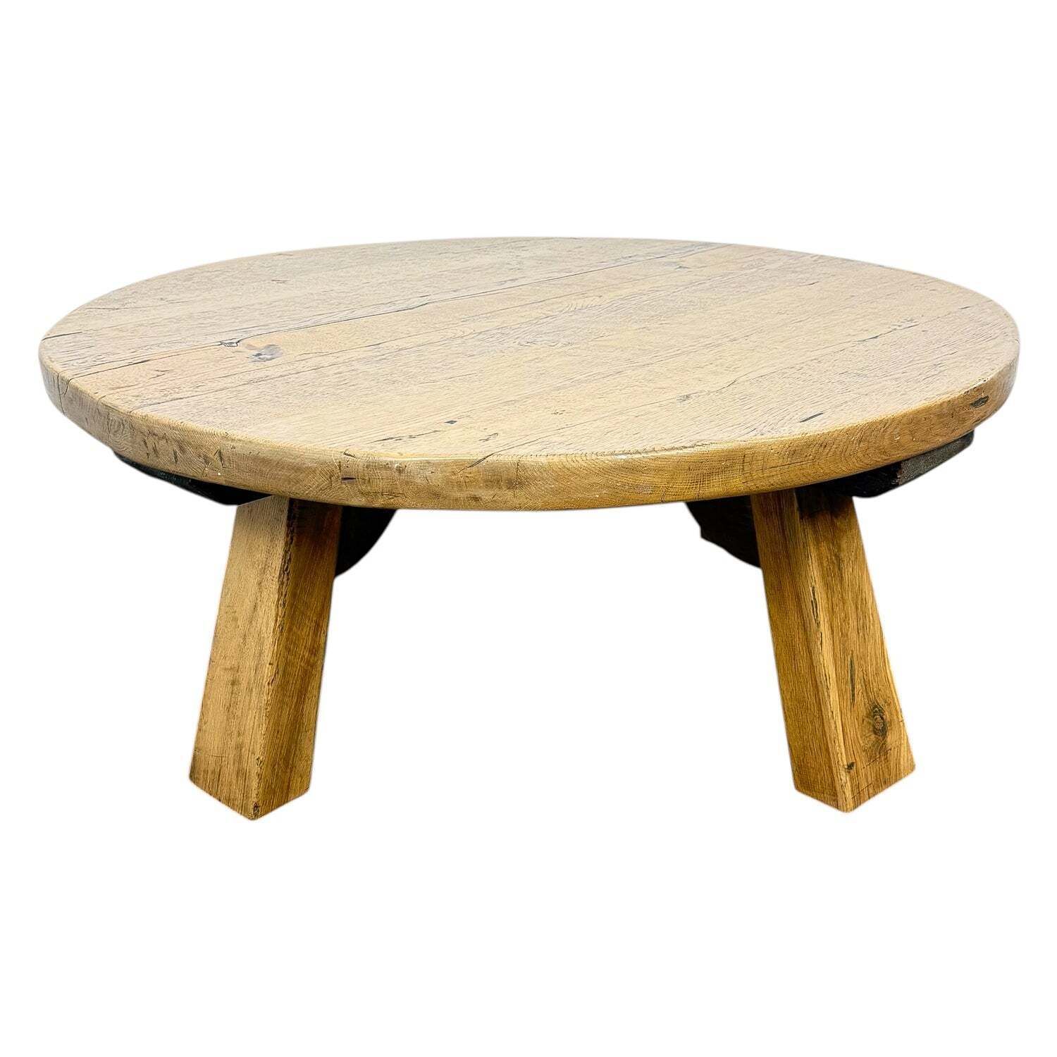 Vintage Brutalist Round Oak Coffee Table photo for sale
