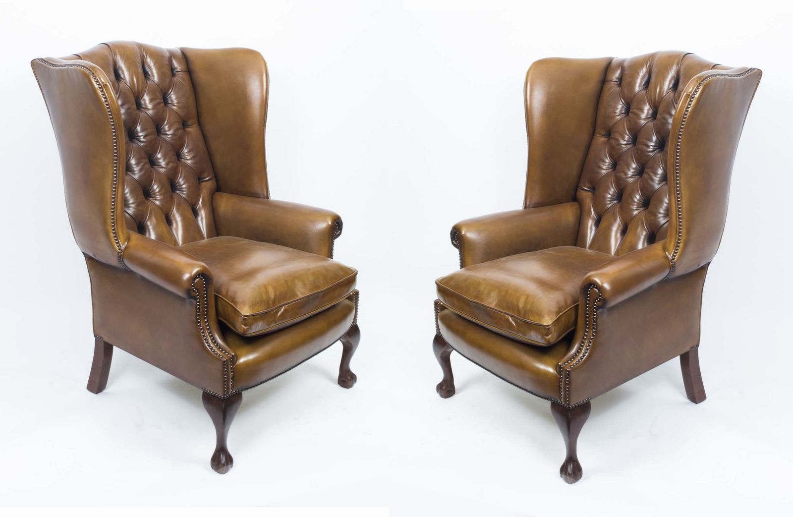 Bespoke English Hand Made 3 X Leather Suite Chippendale photo for sale
