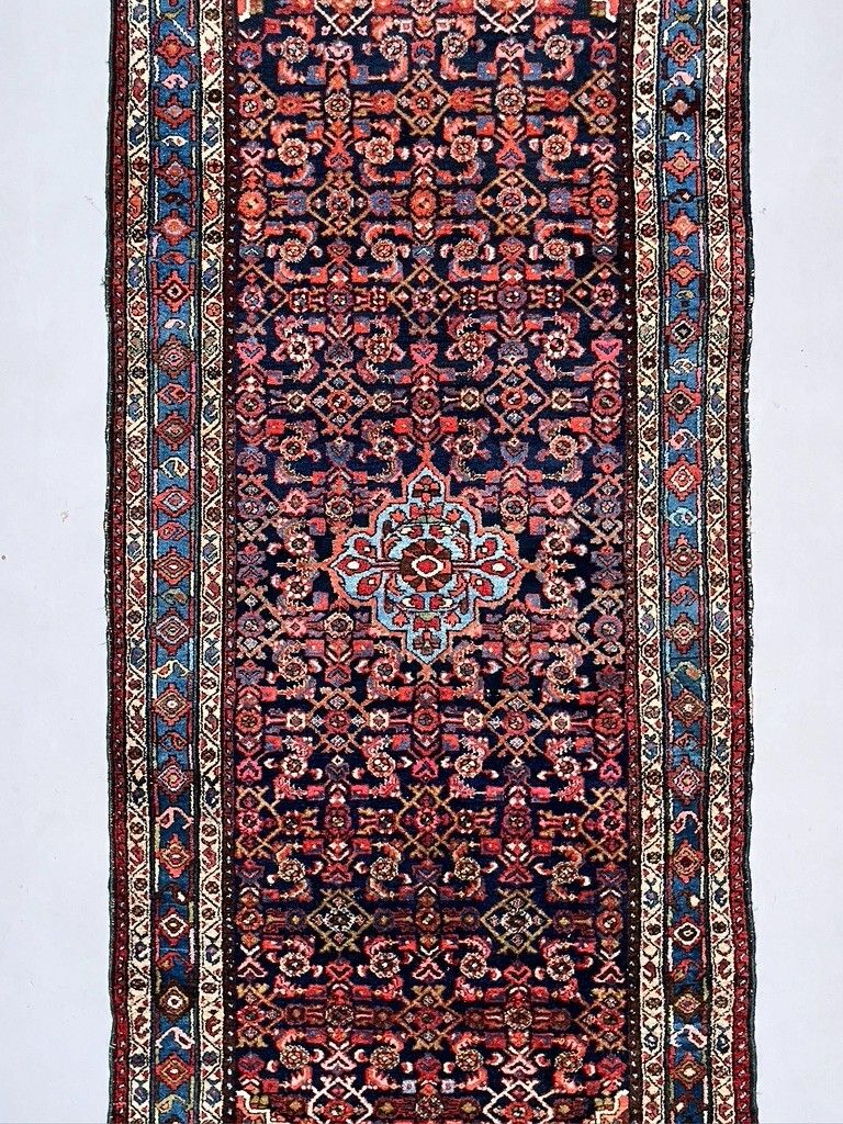 Vintage vloerkleed 289x123 cm, middelgroot, tribaal oosters tapijt marineblauw, rood 2465 photo for sale