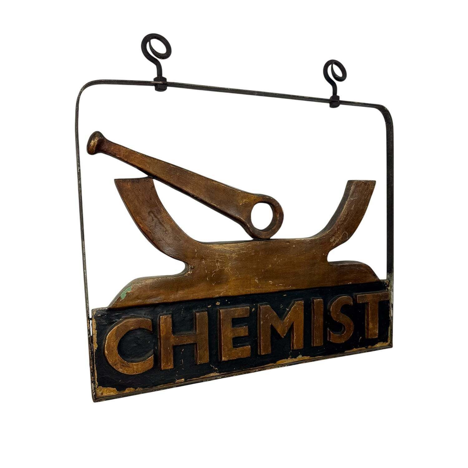 Vintage apothekersbord met vijzel en stamper