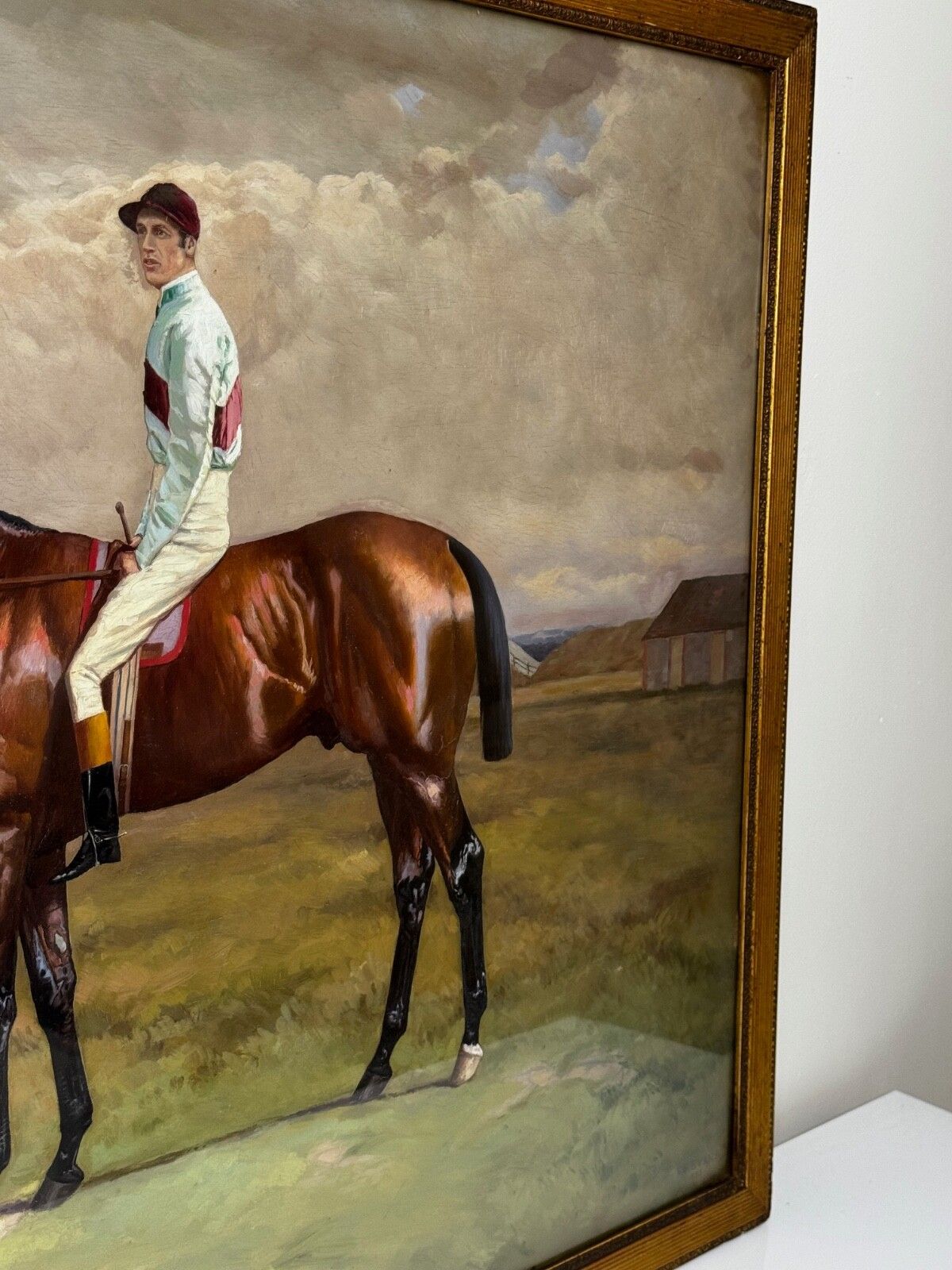 Groot ruitersschilderij 19e eeuw, olieverf, Derbywinnaar paard Melton en jockey Fred Archer, ca. 1885 photo vinterior