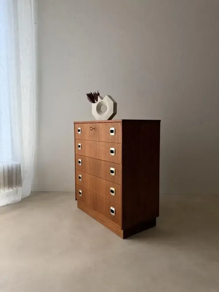 Swedish Mid Century Teak Chest Of Drawers, Five Drawers photo vinterior