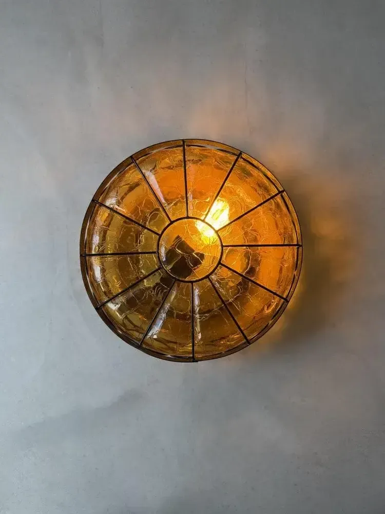 Vintage plafondlamp van barnsteen craquelé glas, ca. jaren 1970 photo 340.0