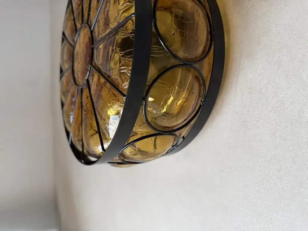 Vintage plafondlamp van barnsteen craquelé glas, ca. jaren 1970 photo buy