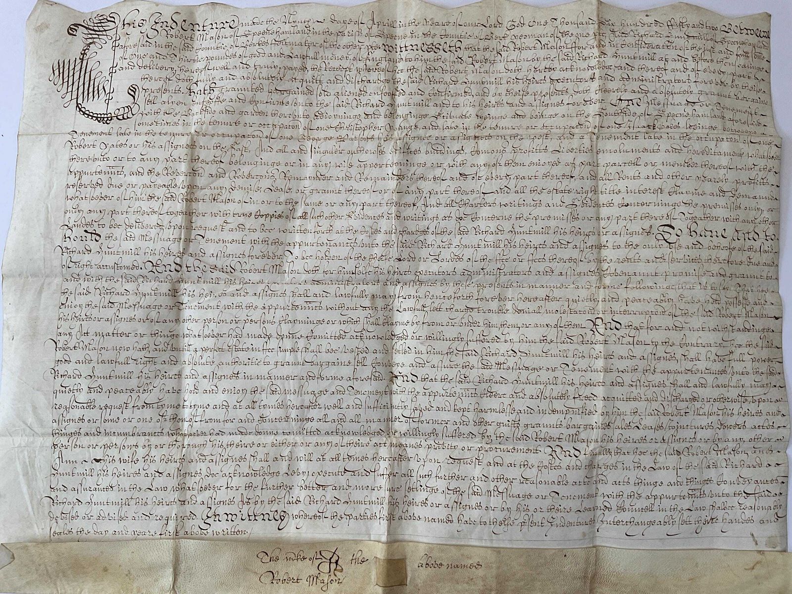 Zeldzame 17e-eeuwse Engelse landindenture - Ondertekend in 1652 photo Kunst