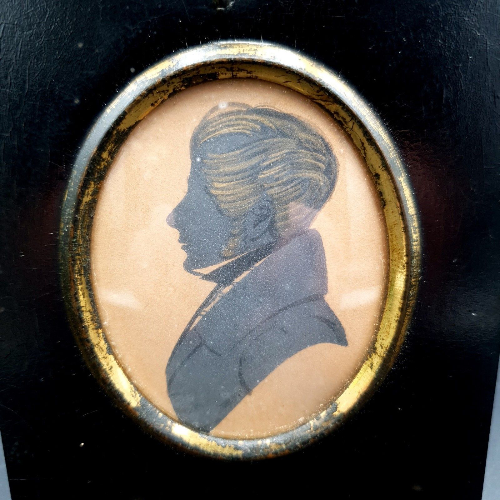 Antiek 19e eeuws profielportret, inkttekening, silhouet van een heer, Regency photo for sale