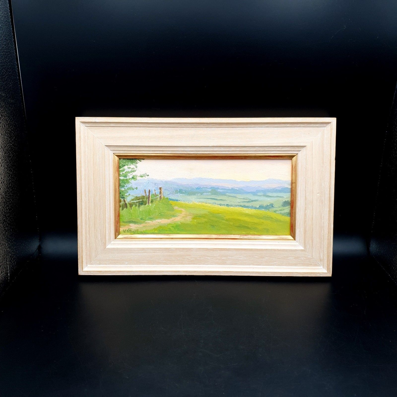 Virginia Albutt Gesigneerd Olieverf Op Board Magog Down Sunset L35,5xH21,4cm Ingelijst photo furniture