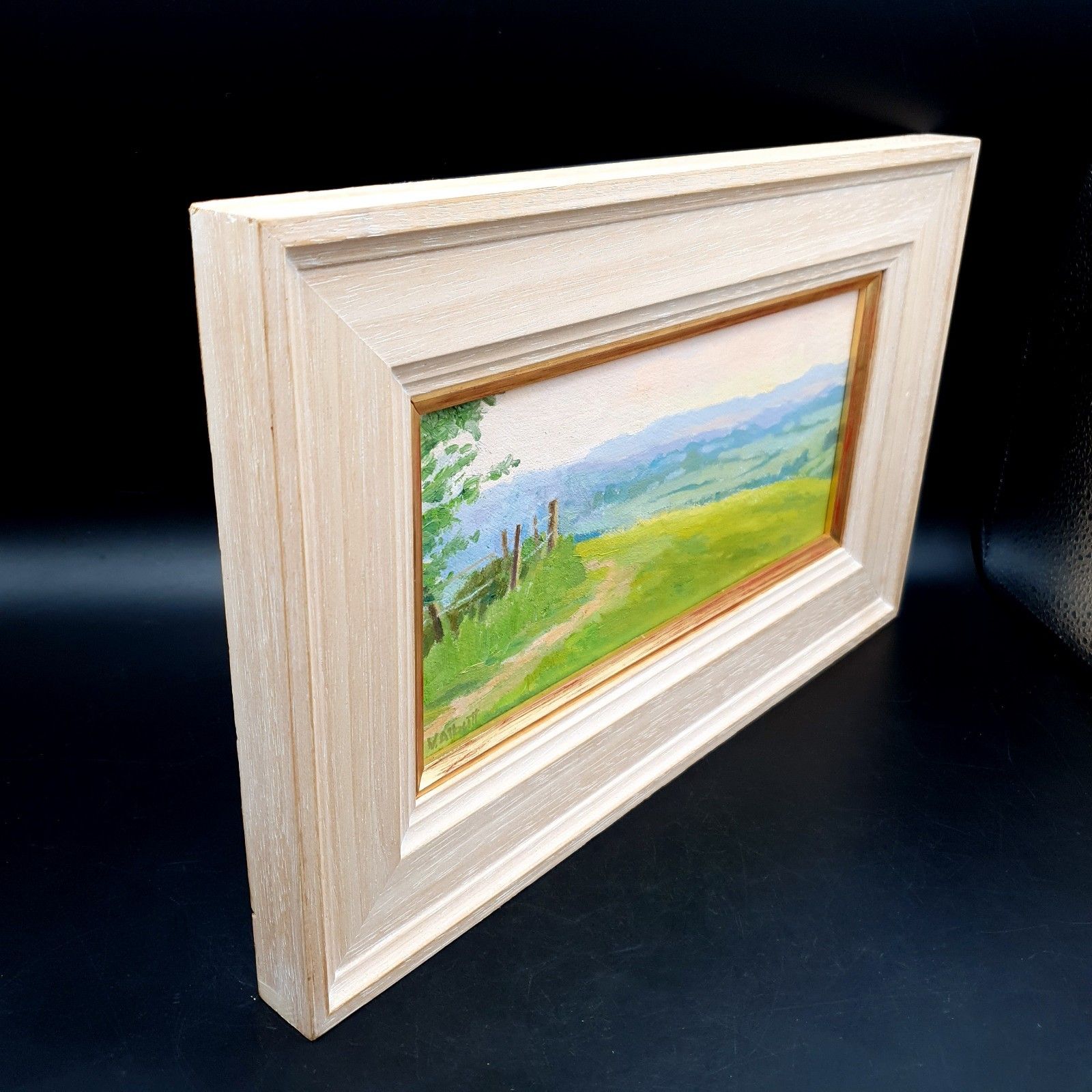 Virginia Albutt Gesigneerd Olieverf Op Board Magog Down Sunset L35,5xH21,4cm Ingelijst photo vintage