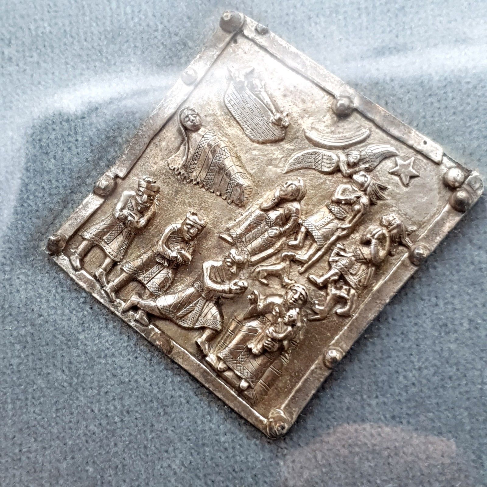 photo furniture Fidia Gallery 925 Zilveren Plaquette Vlucht naar Egypte Italië Zeldzaam 24.5cm Vierkant Ca. 1990s