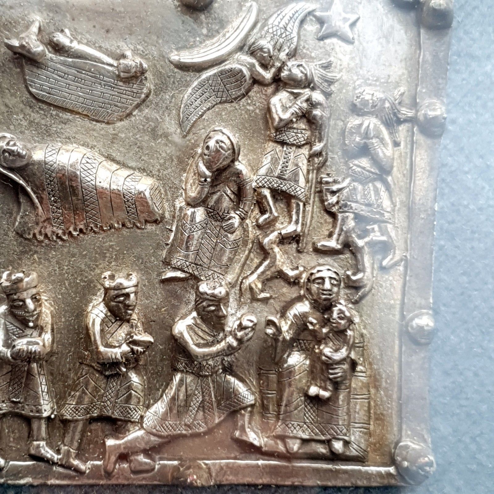 photo vintage Fidia Gallery 925 Zilveren Plaquette Vlucht naar Egypte Italië Zeldzaam 24.5cm Vierkant Ca. 1990s