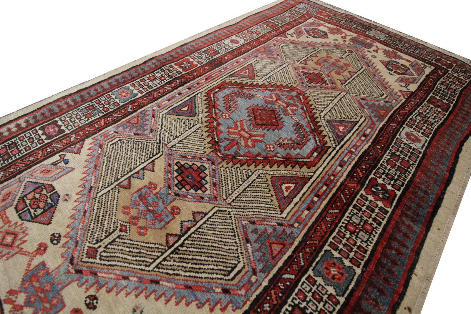 Handmade Antique Caucasian Rug, Oriental Deep Red And Beige Wool Rug For Bedroom photo for sale