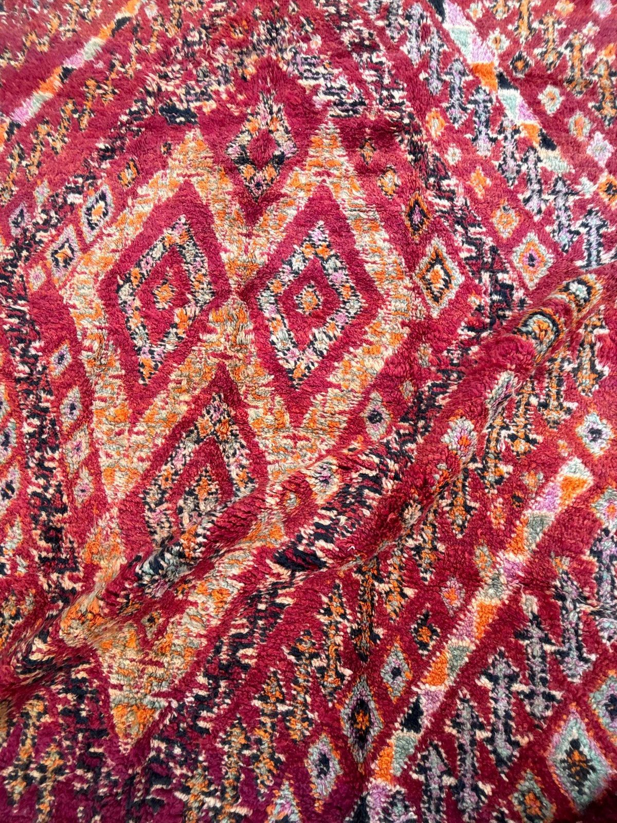 Authentic Moroccan Vintage Boujad Berber Wool Rug 210x370 Cm  Handwoven Geometric Boho Area Carpet   Tribal Wool Rug , Moroccan Color Rug photo 1608.0