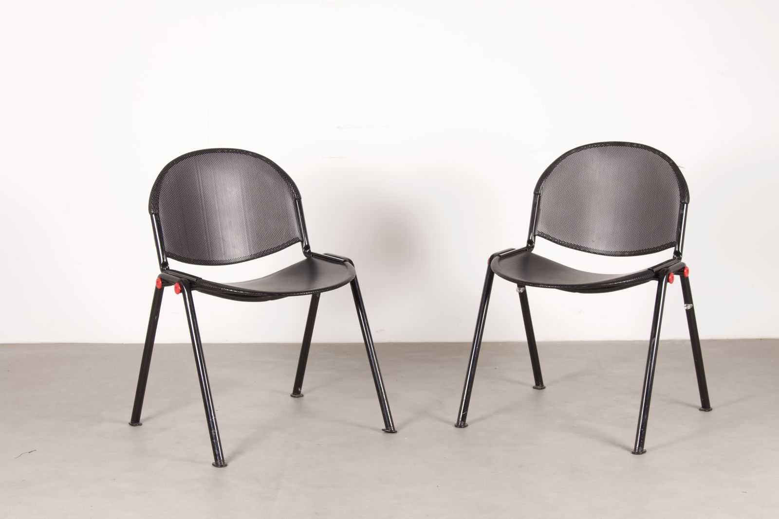 Pair Of Italian Modulamm Black Metal Stacking Chairs By Lamm Parma, 1970s