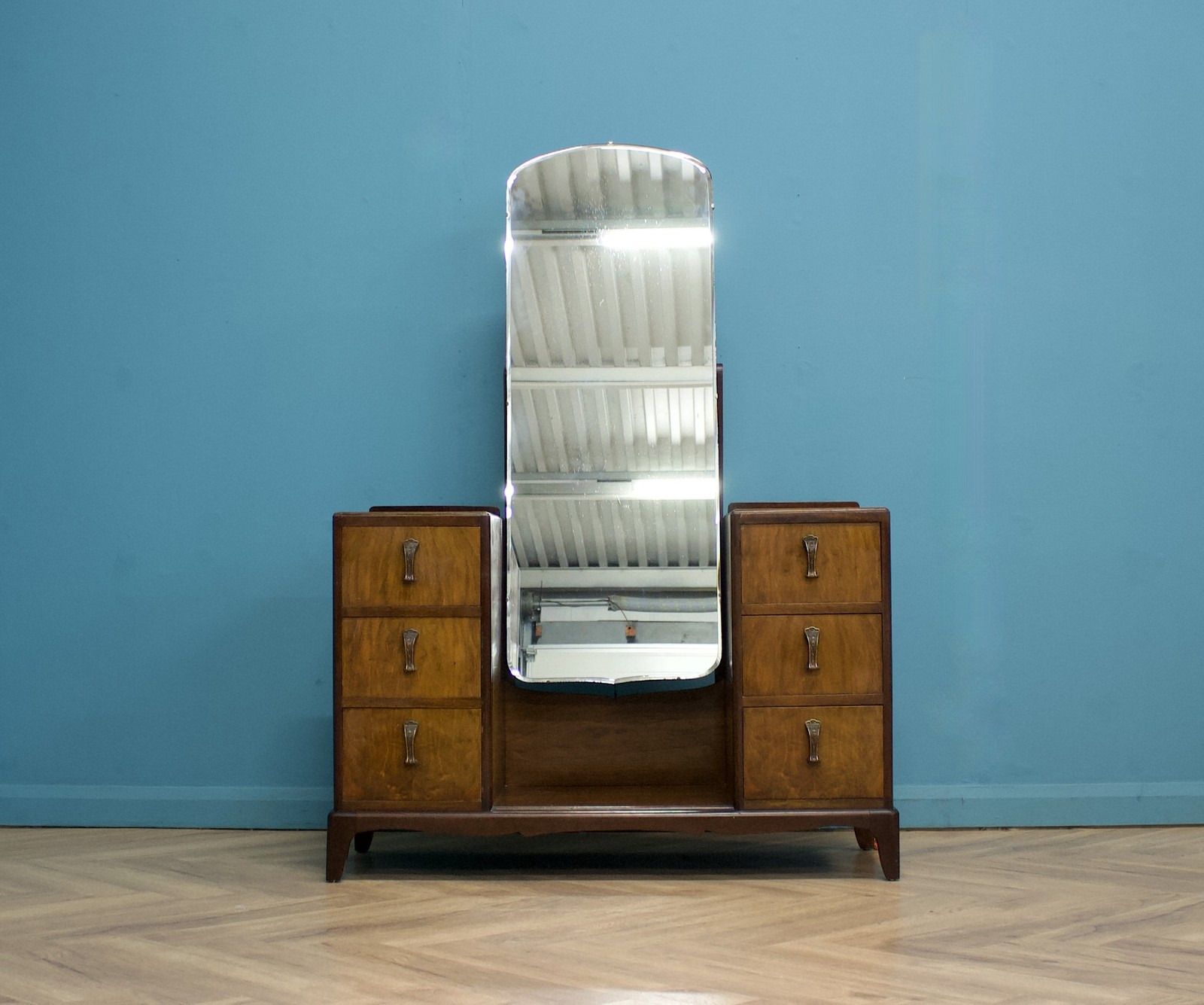 Vintage Art Deco Style Walnut Dressing Table Chest Beithcraft, 1950s #1594