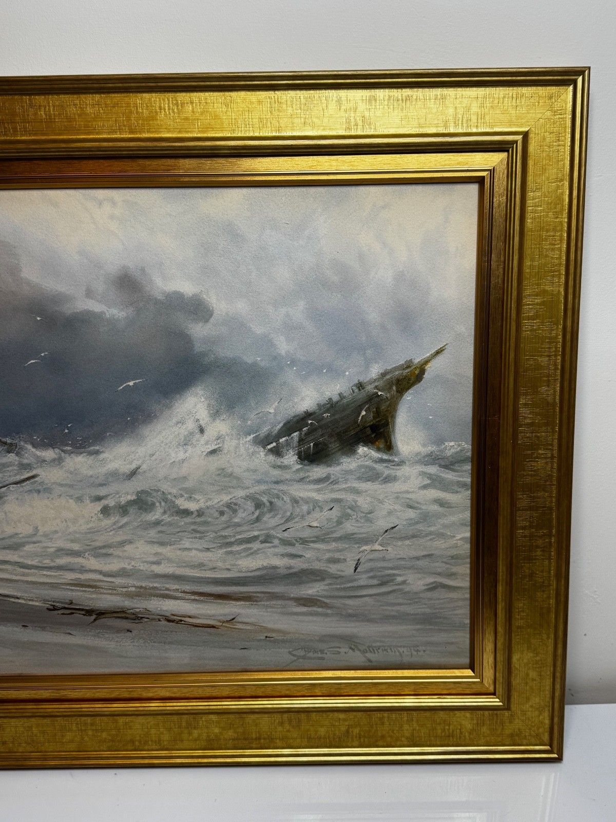 Large Dramatic Marine Painting Shipwreck High Tide Off Trebarwith Strand Cornwall Coast By Charles Sim Mottram Rba photo vinterior
