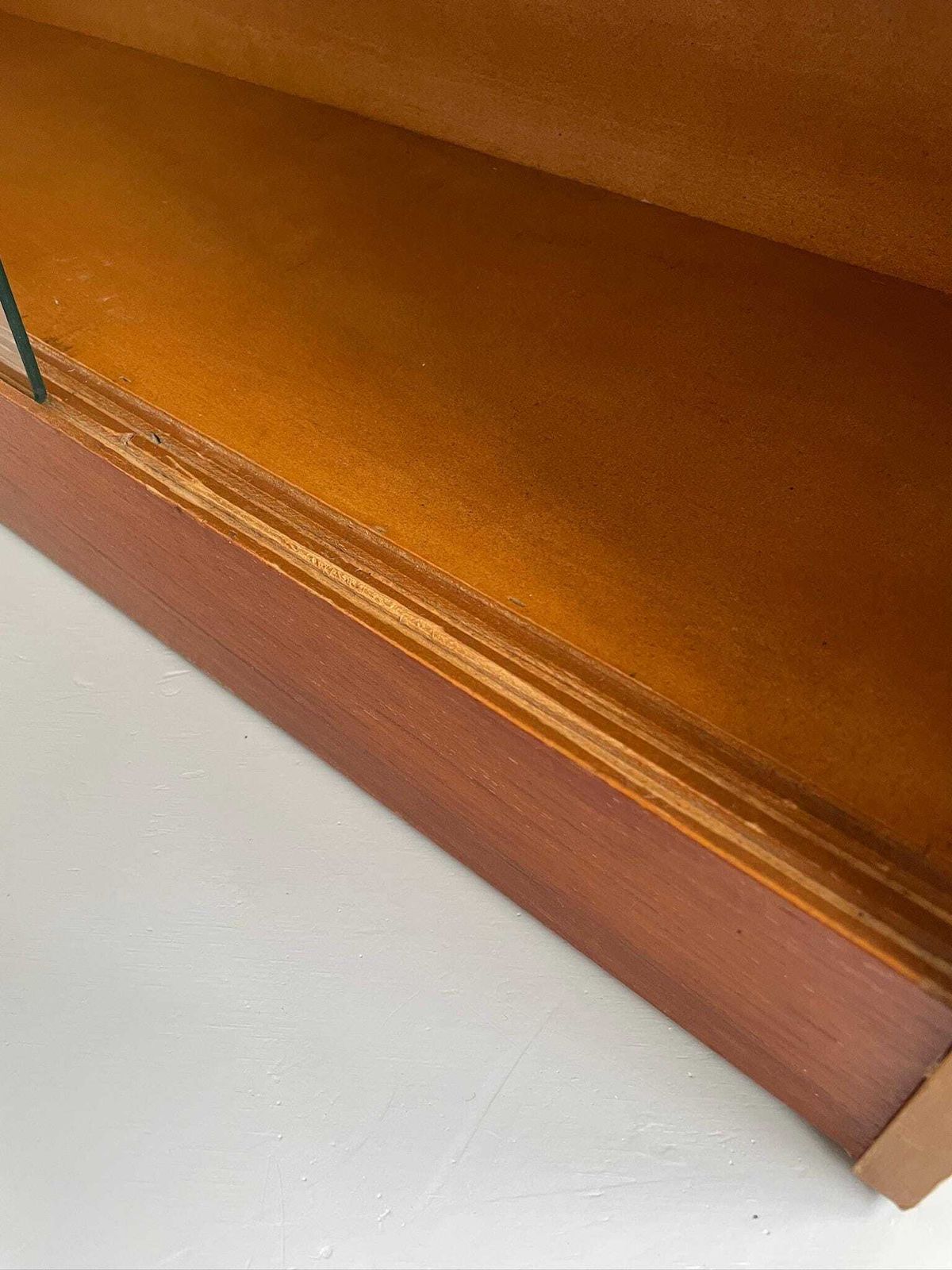 Mid Century Slim Vintage Paperback Bookcase Cabinet Glass Sliding Doors photo vinterior