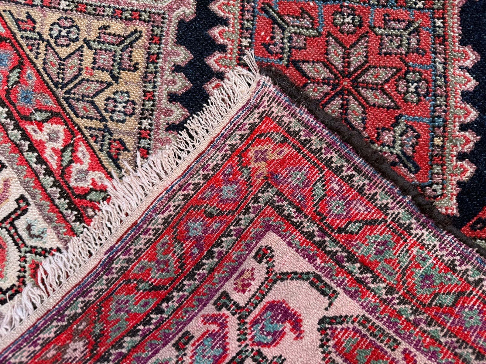 Vintage Rug 126x220 Cm, Medium, Tribal Oriental Carpet Navy Blue, Red photo for sale