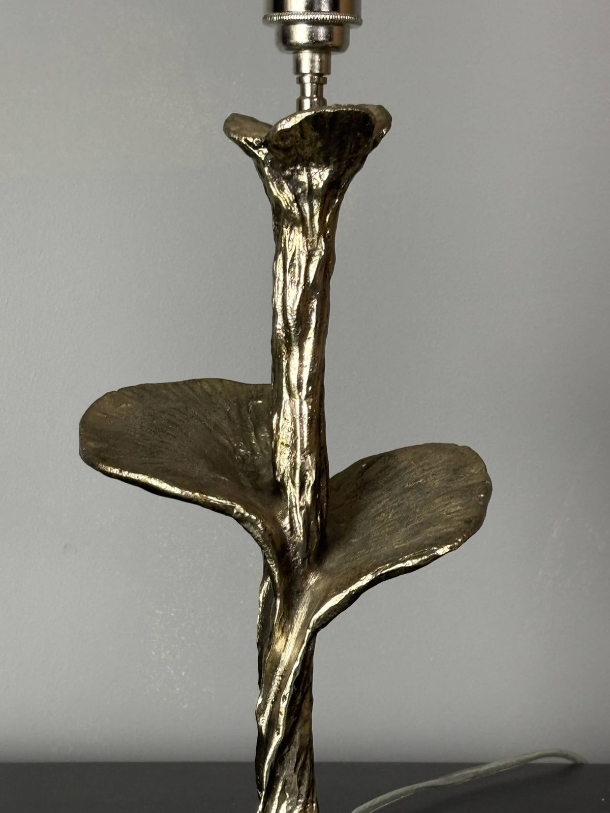 Lampe de table en laiton massif argenté avec abat-jour en tissu cocon, sur mesure, années 1970 photo vintage