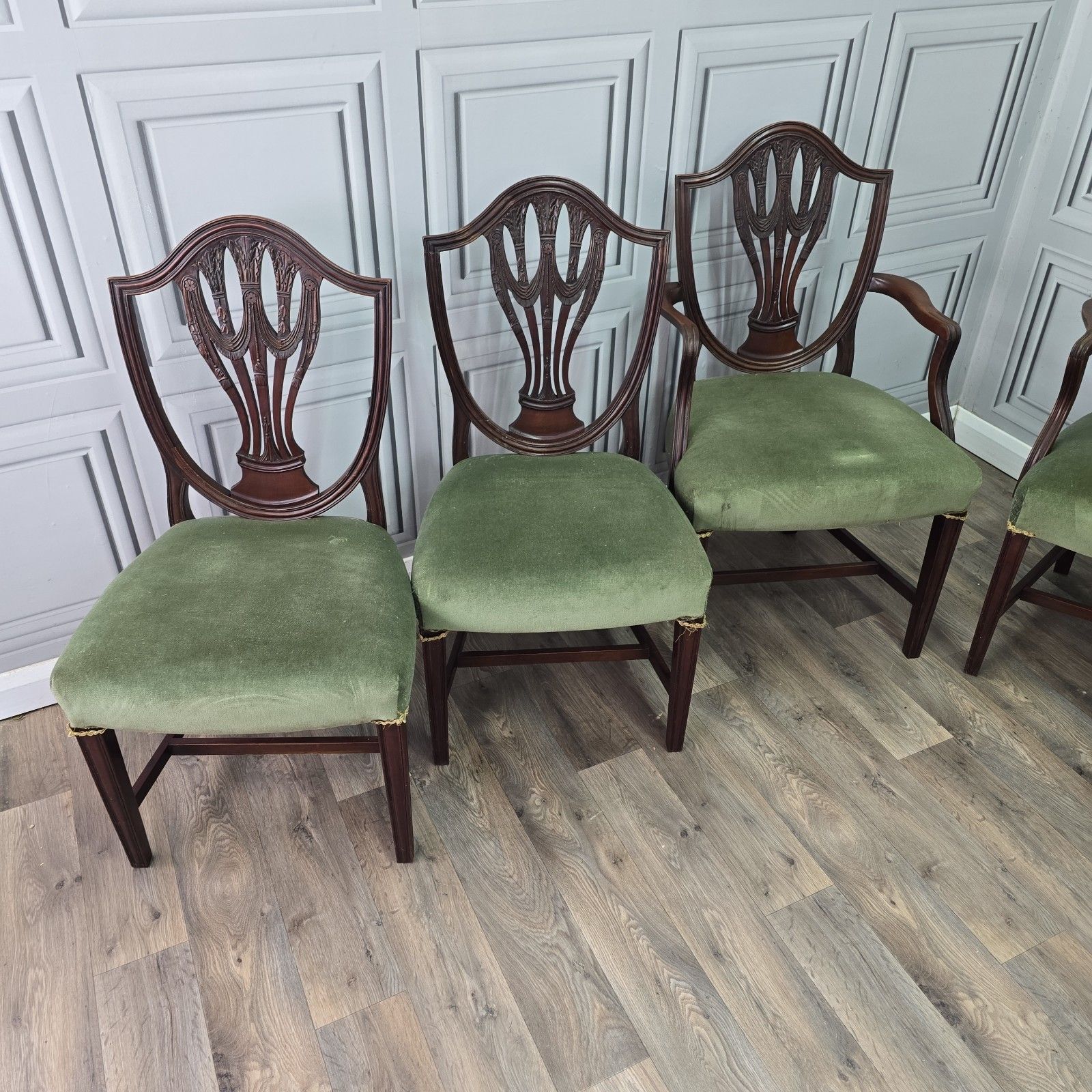 Antique Dining Chairs Set Of 6 Hepplewhite Style Mahogany Shield Back Seats photo for sale