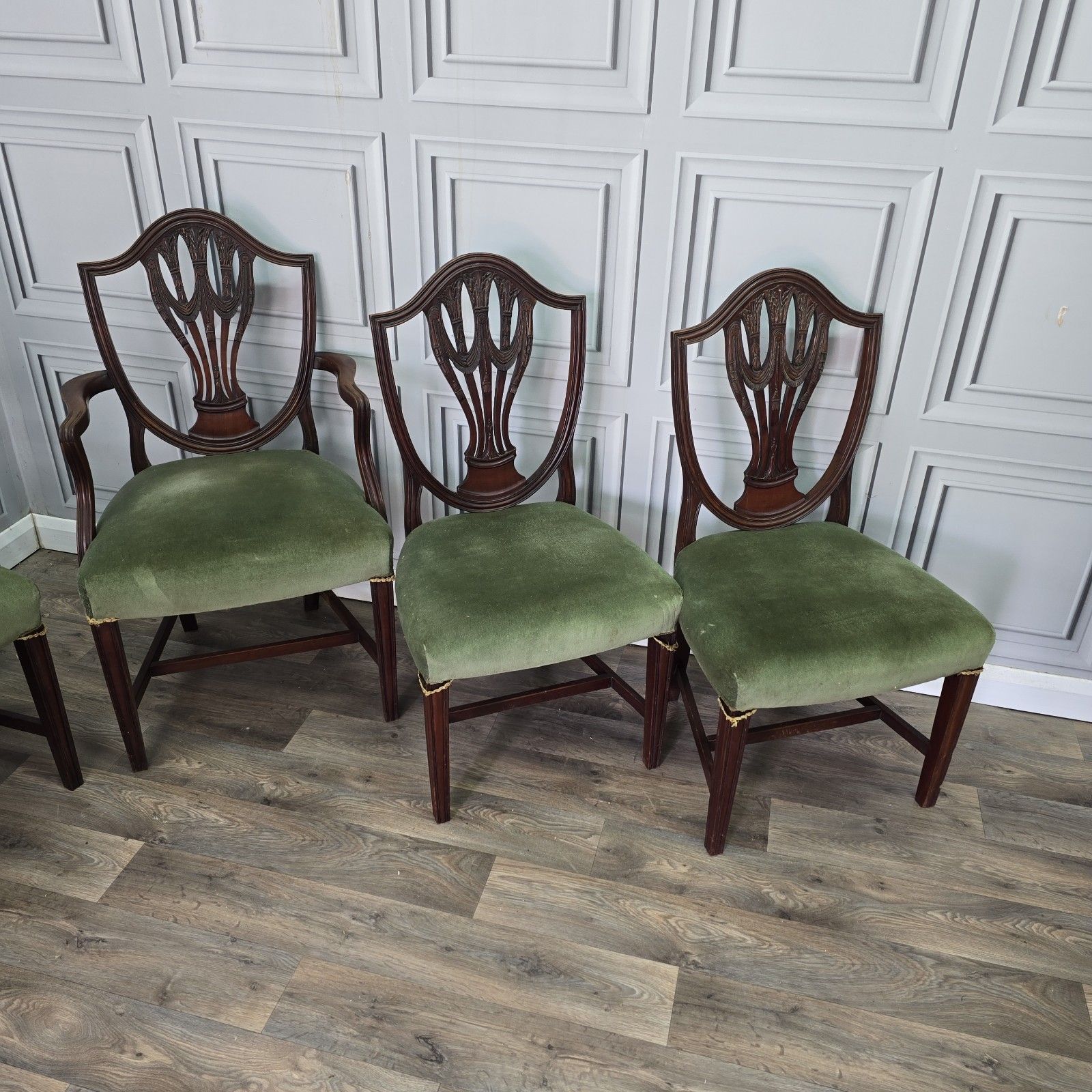 Antique Dining Chairs Set Of 6 Hepplewhite Style Mahogany Shield Back Seats photo Furniture