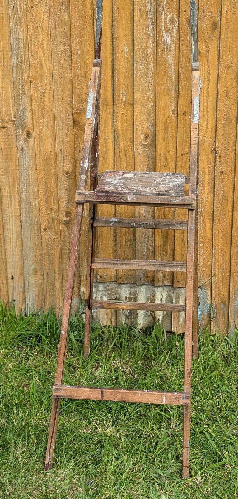 Home Decor Rustic Vintage Step Ladders, A Frame, Paint Splatter photo