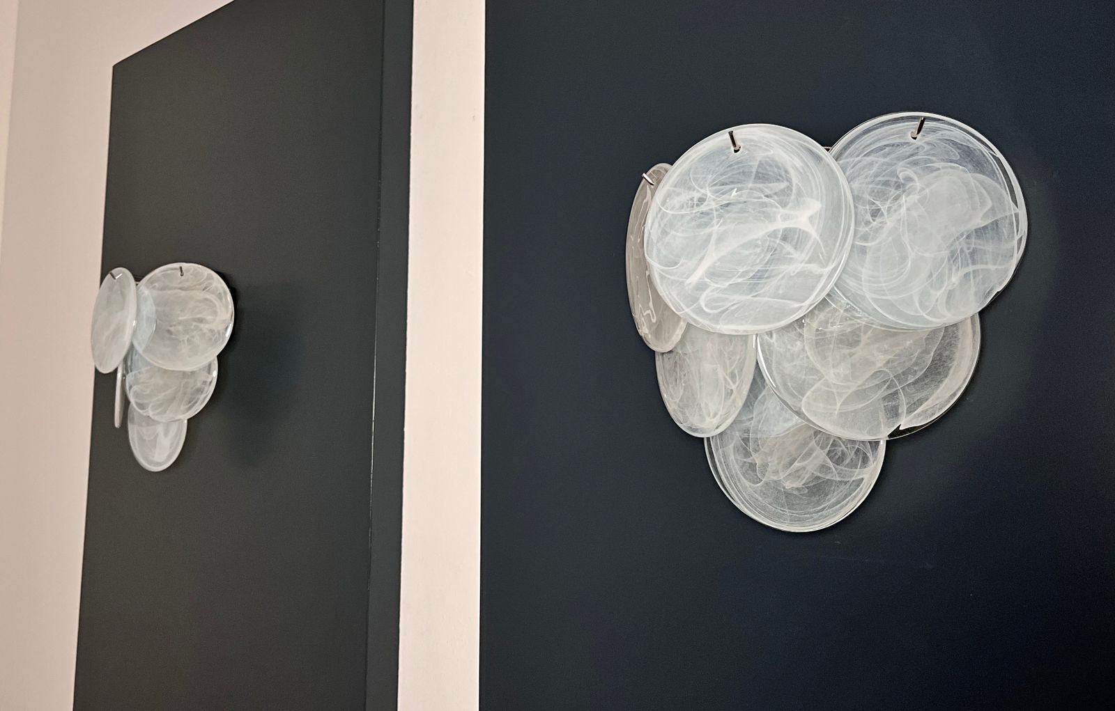 Pair Of Glass Wall Sconces   6 Alabaster White Disks photo Lighting