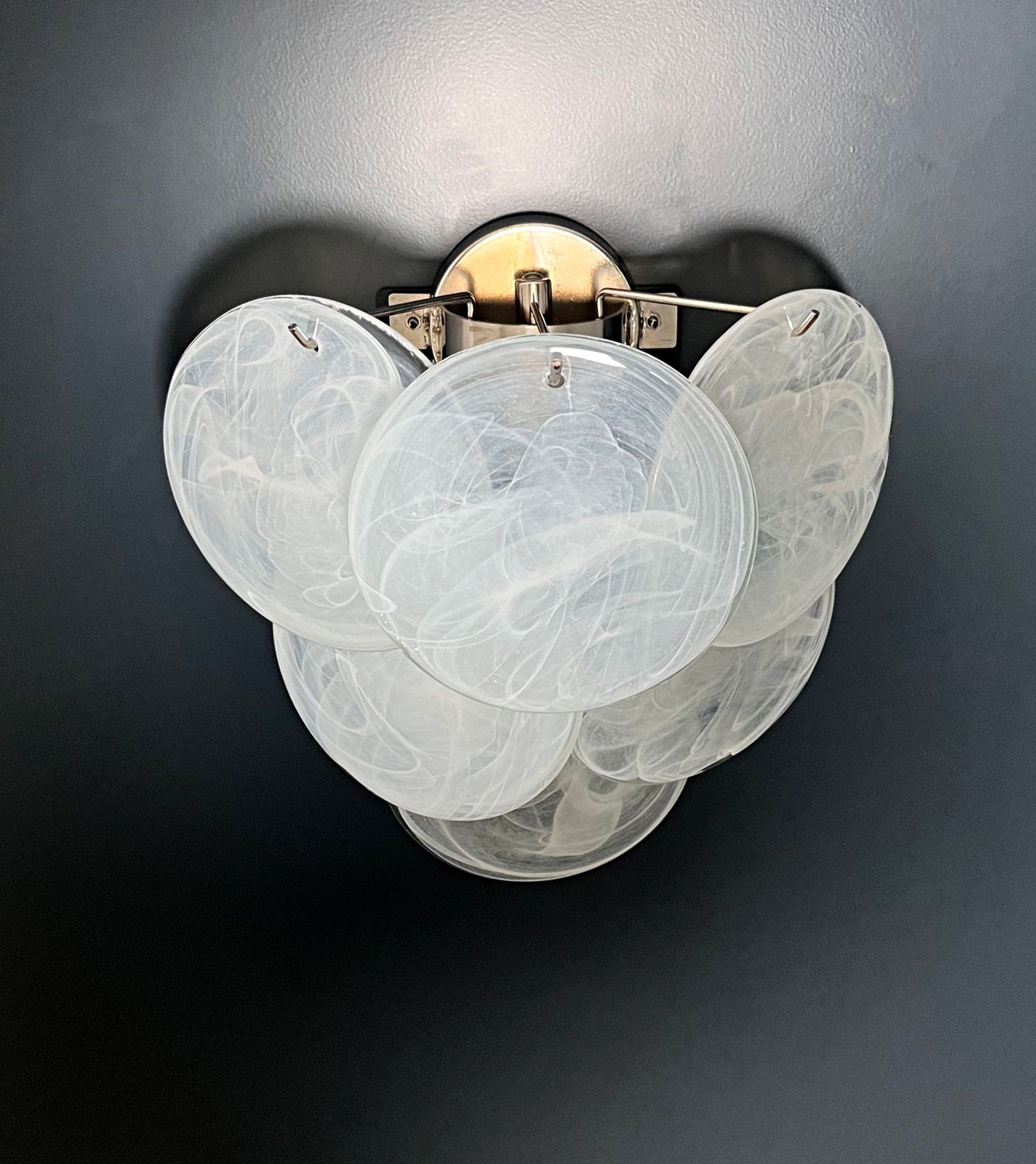 Pair Of Glass Wall Sconces   6 Alabaster White Disks photo buy