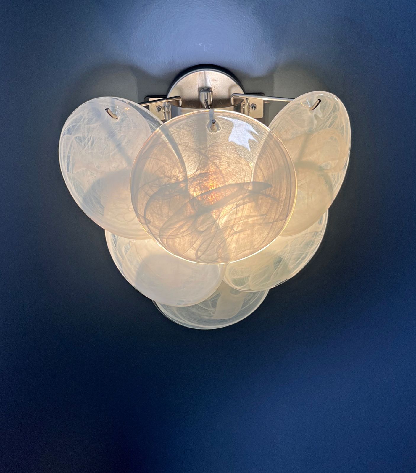 photo buy Pair Of Glass Wall Sconces   6 Alabaster White Disks