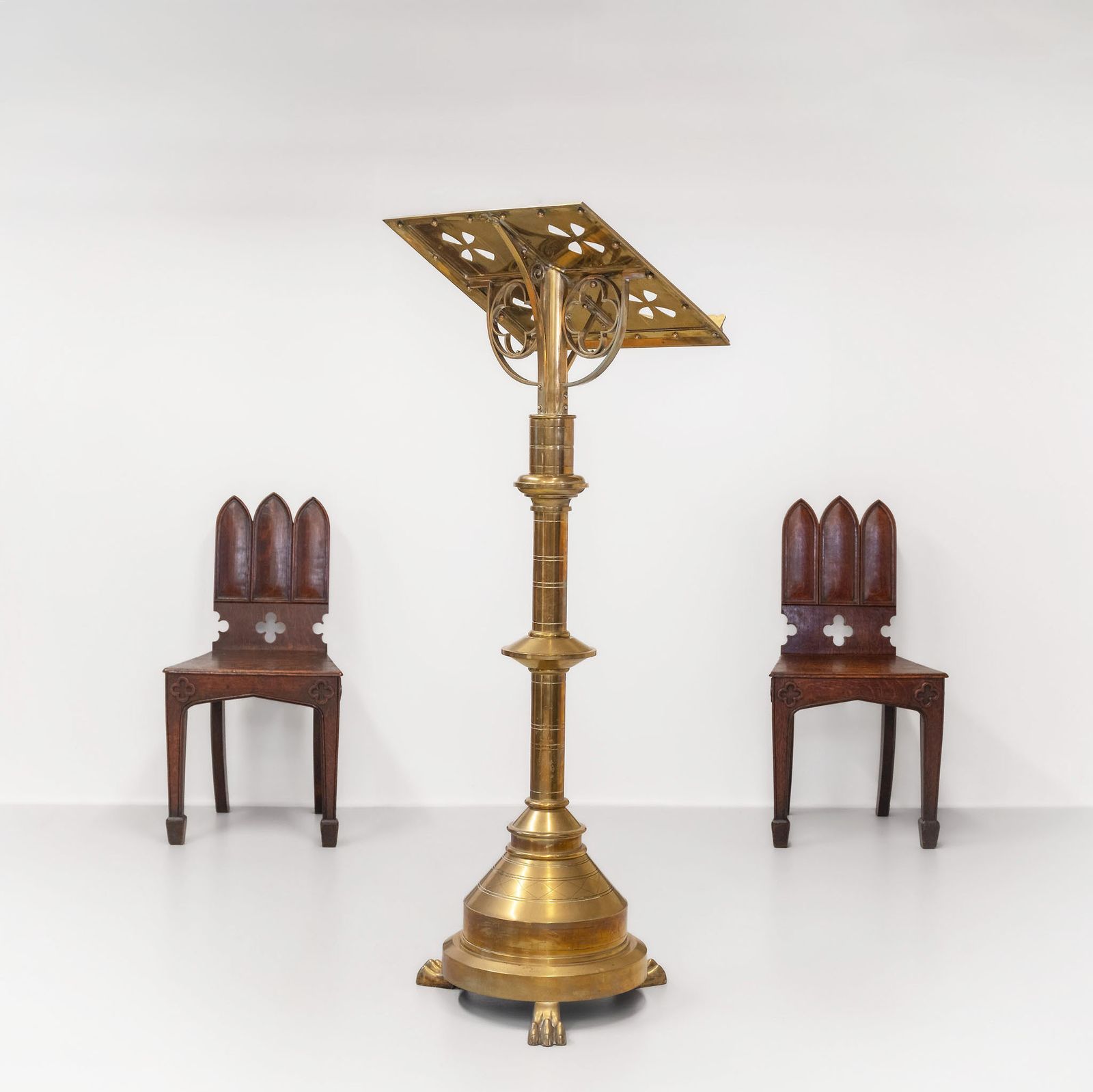 Late Victorian Brass Standing Church Gothic Lectern