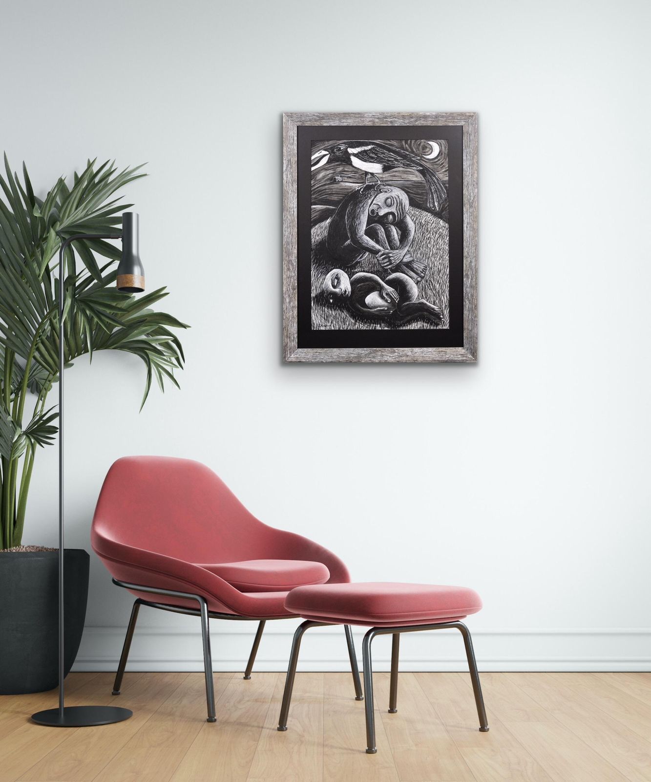 photo buy The Thief. Ingelijst pastelwerk, eind 20e eeuw, van de Welshe kunstenaar Julian Ruddock, geboren 1965. Symbolistische en expressionistische stijlen.