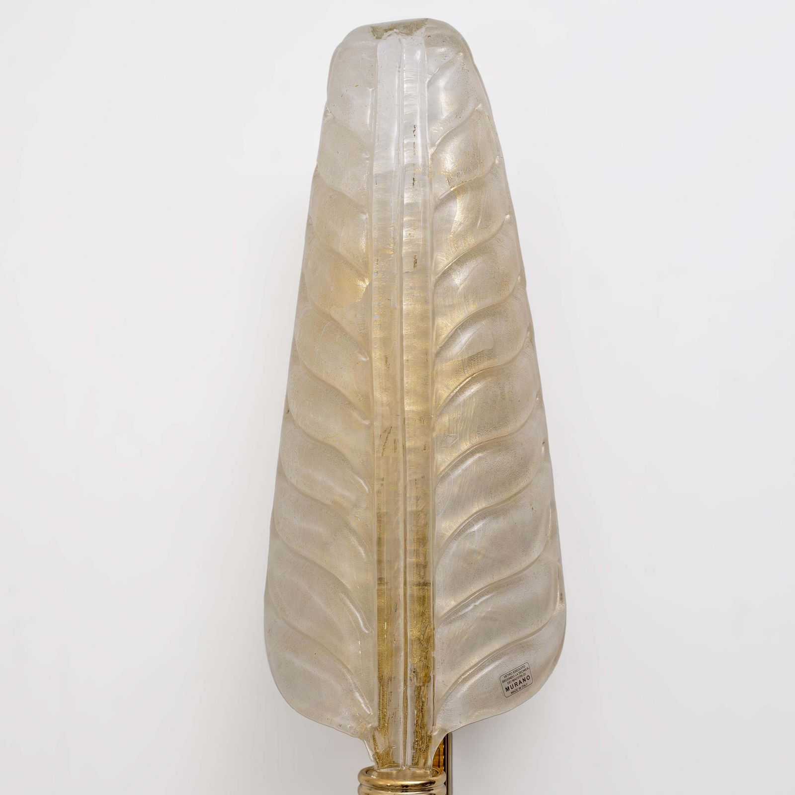 Pair Of Murano Glass Leaf Wall Sconces With Gold Powder And Brass, Italy photo vintage