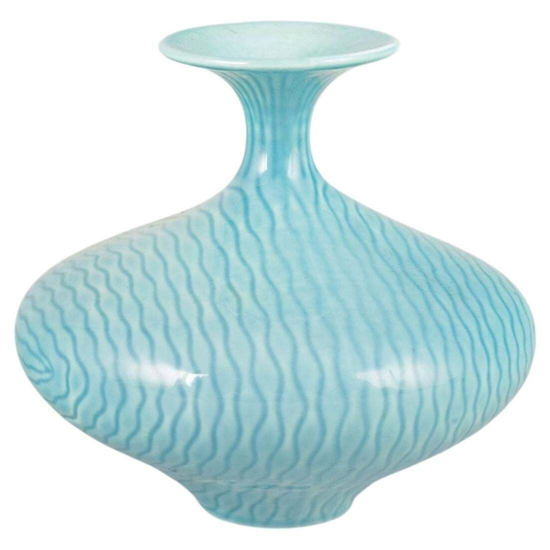 Vase en céramique Gunnar Nylund pour Rörstrand, glaçure bleu turquoise, milieu du XXe siècle