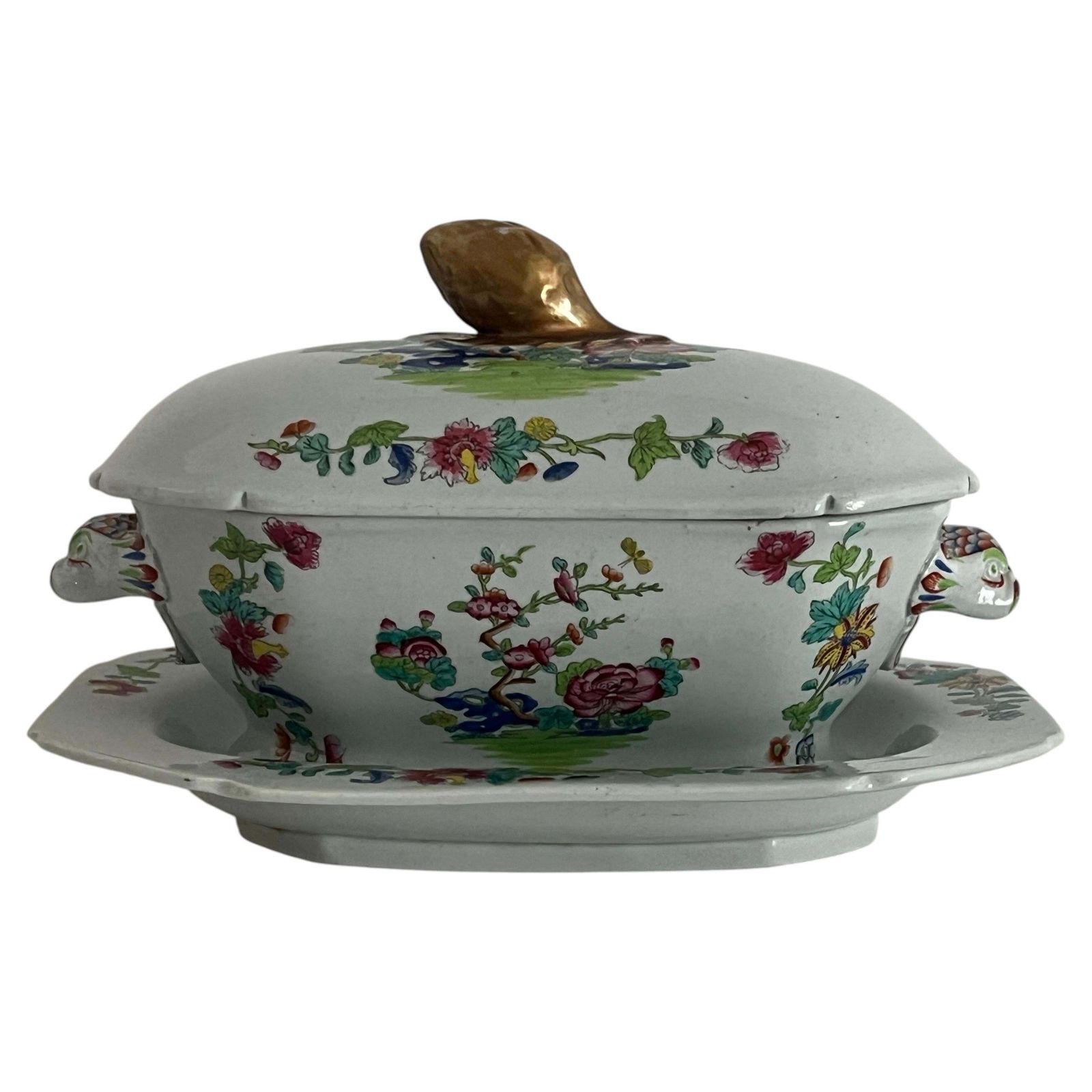 Georgische Spode Sauskom, Deksel en Onderschotel, Willis Patroon 2148, ca. 1810