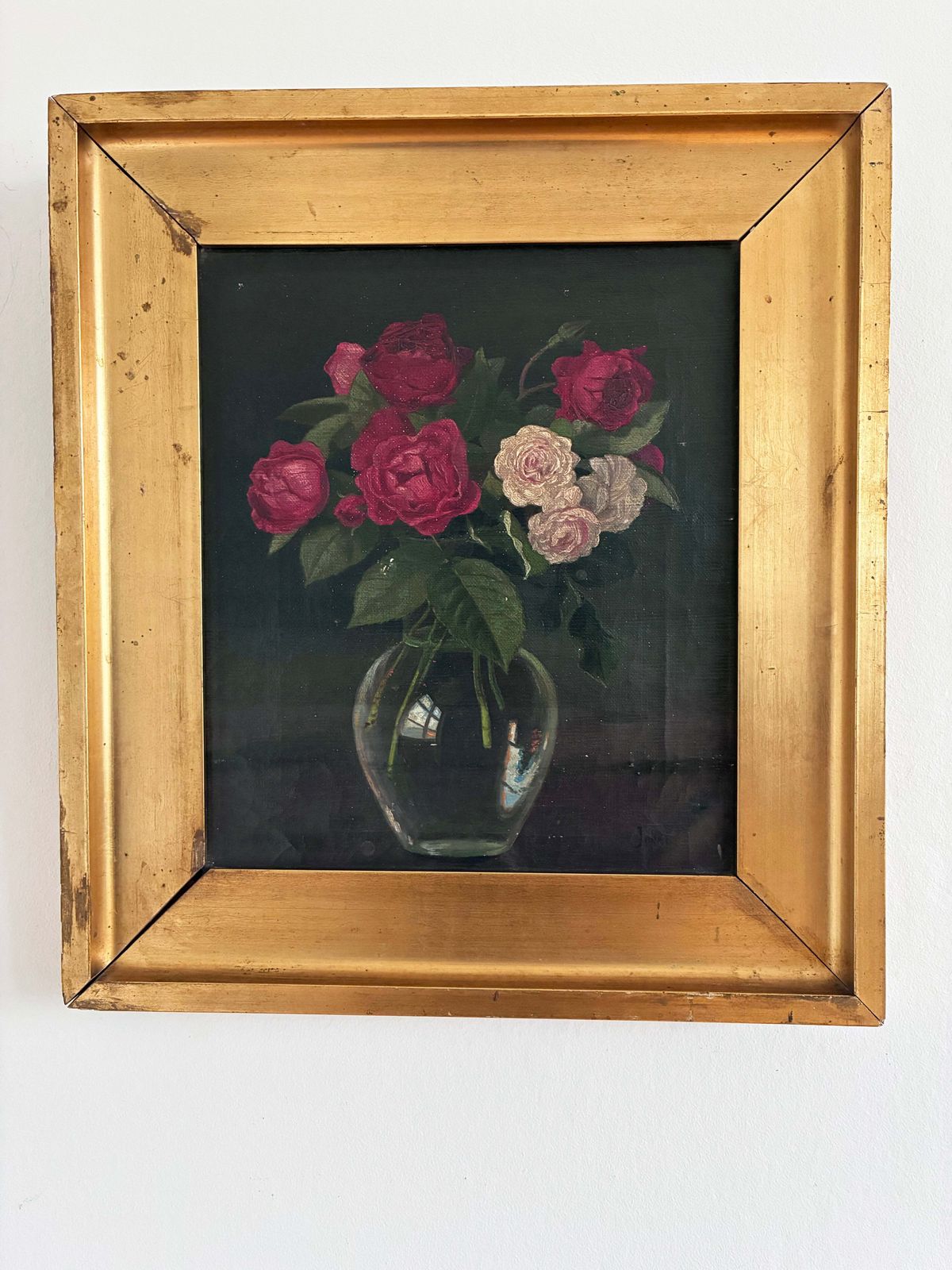 Vintage Original Floral Rose Still Life Oil Painting