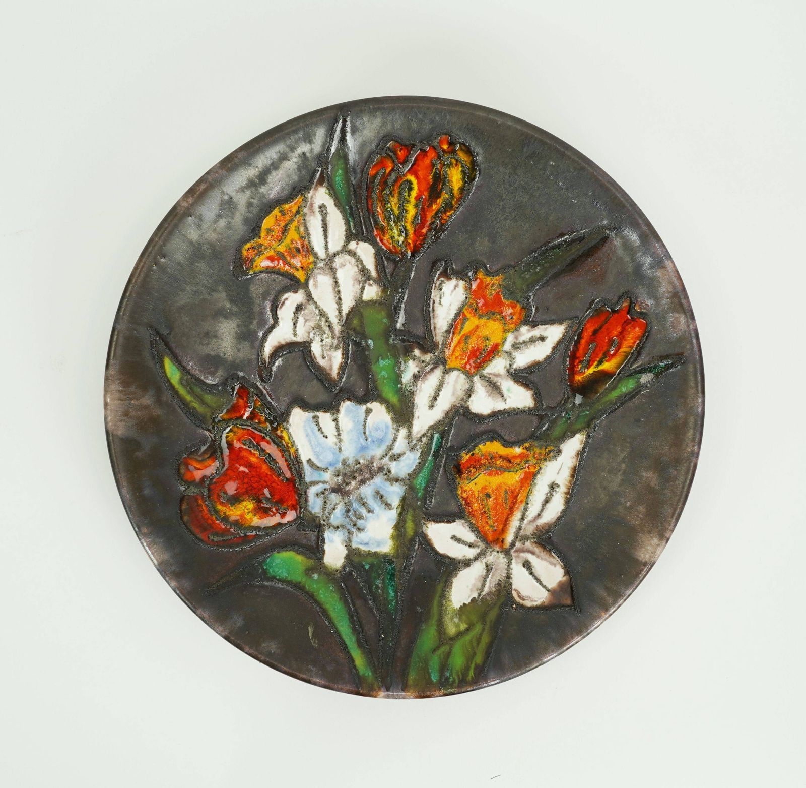 Assiette murale Ruscha Fat Lava en orange et blanc à motif floral, années 1960-70 photo furniture