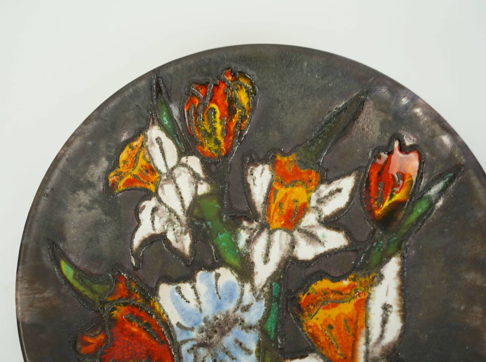 Assiette murale Ruscha Fat Lava en orange et blanc à motif floral, années 1960-70 photo 64.0