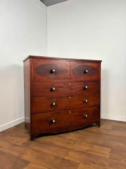 Victorian Mahogany Inlaid Secretaire Chest Of Drawers
