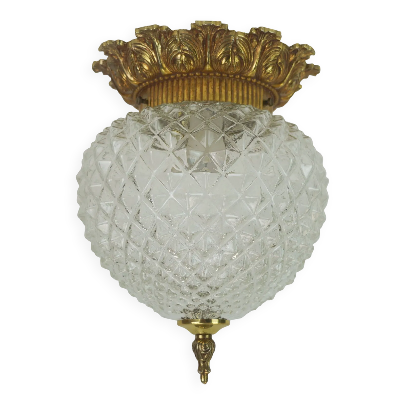 Mid-Century Belgische Plafondlamp met Structuurglas in Verguld Aluminium, ca. jaren 1970