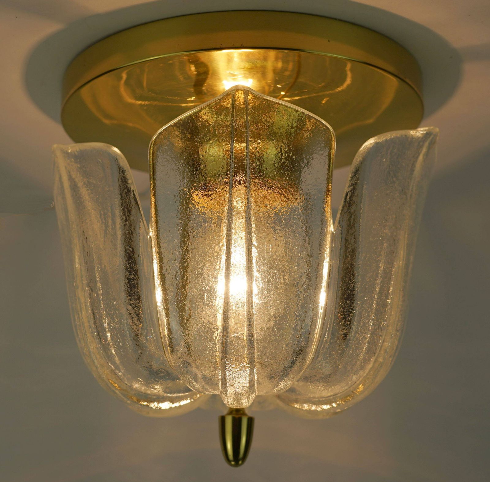 478.0 Limburg Flush Mount Model A475 3031 Flower Shaped Glass Shade And Brass 70s photo