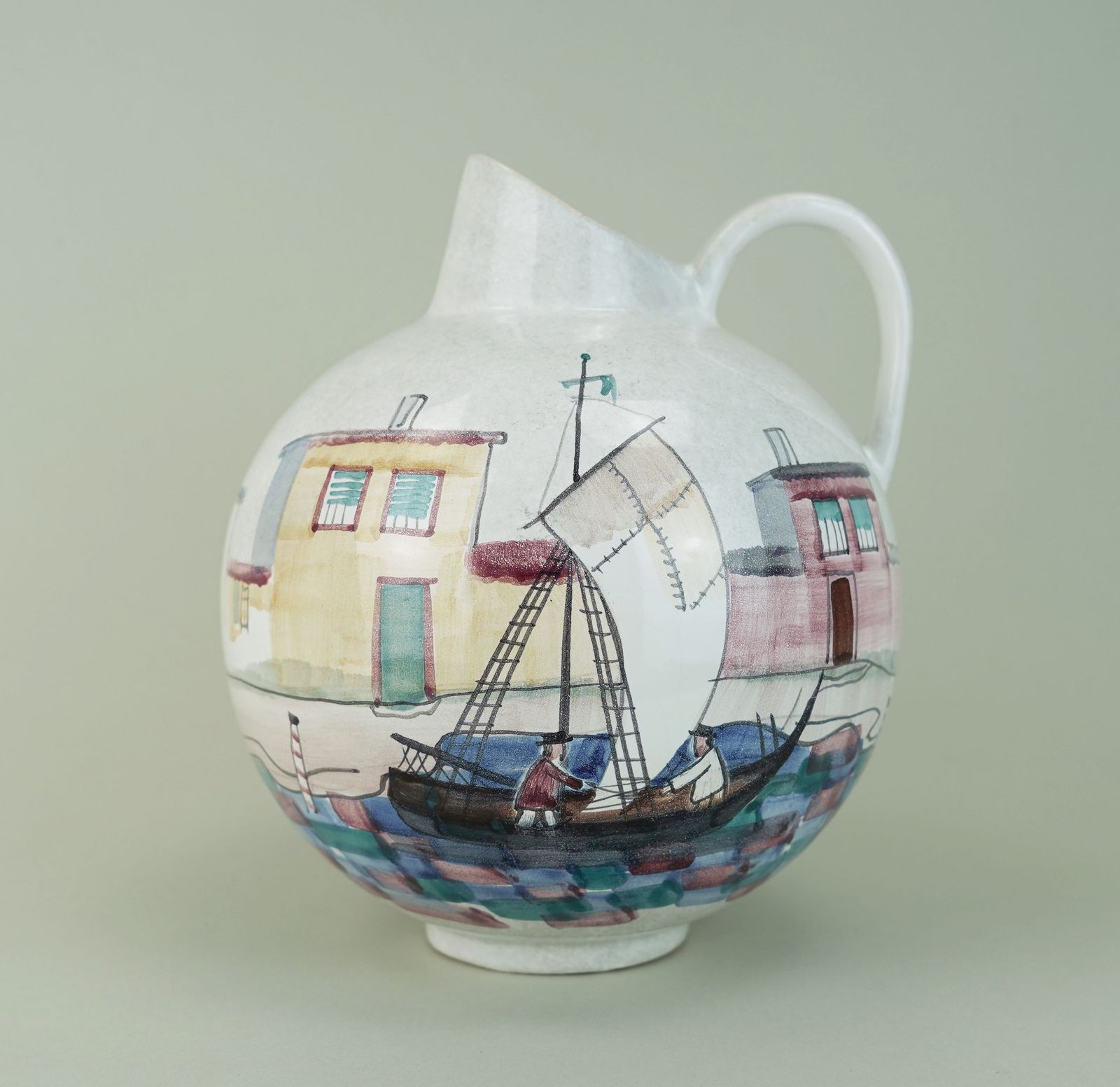 Very Beautiful Mid Century Vase By Jawe Hand Painted Decor 'Capri' 1950s photo furniture